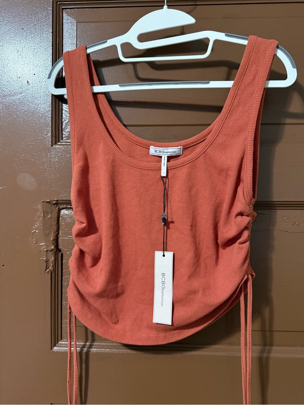 BCBGeneration Rust Ribbed Scoop Tank with Side Ties